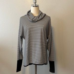 RBX Cowl Neck Performance Popover Athletic Top Thumb Holes Black/White Stripe M